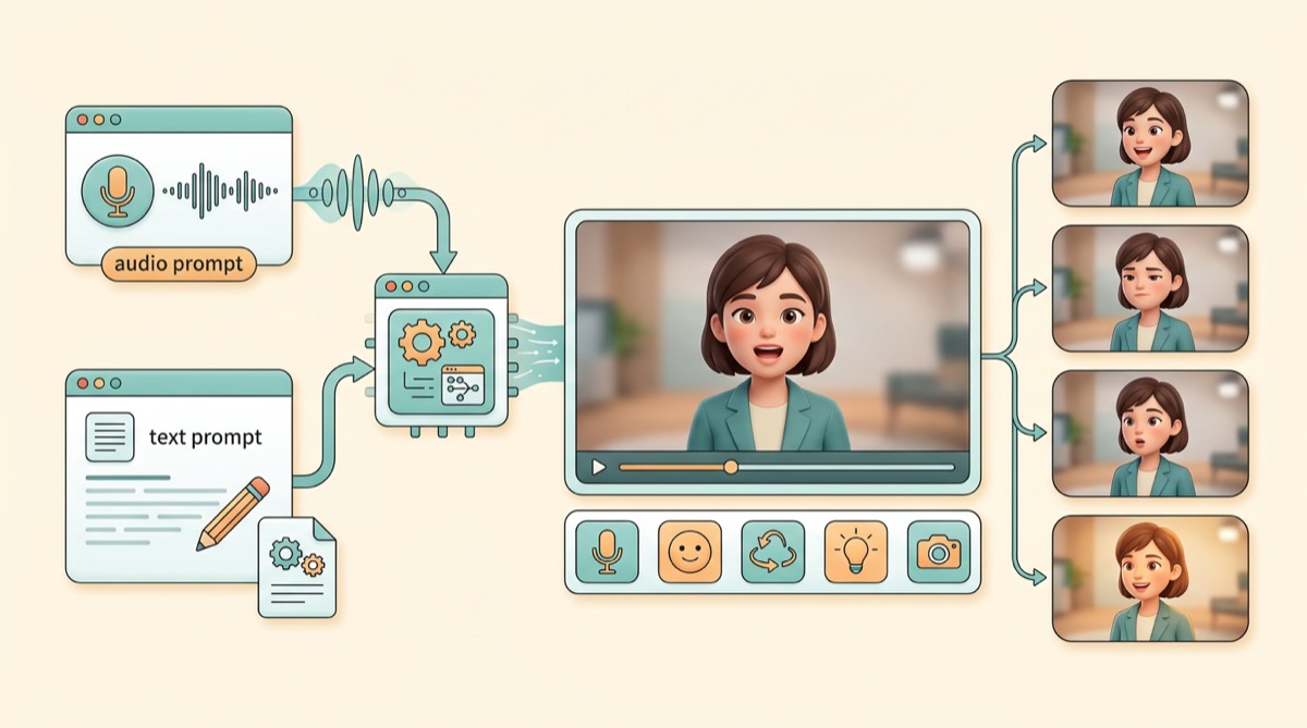 Cartoon illustration of digital human video generation